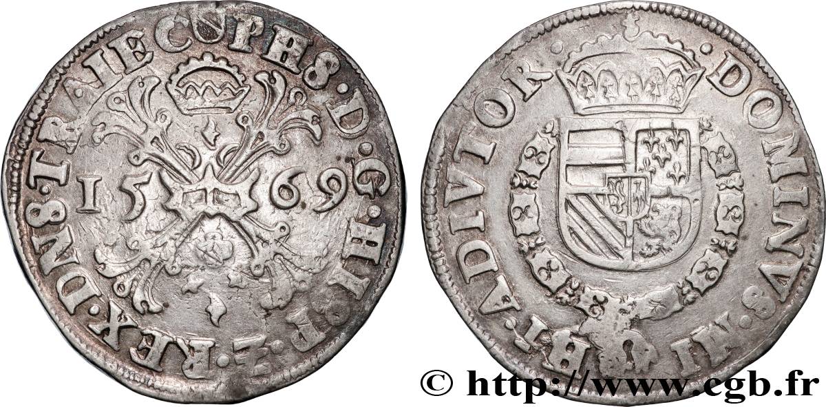BELGIQUE - PAYS-BAS ESPAGNOLS Écu de Bourgogne au nom de Philippe II d’Espagne 1569 Utrecht TTB 