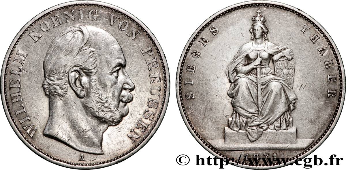GERMANY - PRUSSIA 1 Thaler à l’occasion de la victoire sur la France 1871 Berlin XF 
