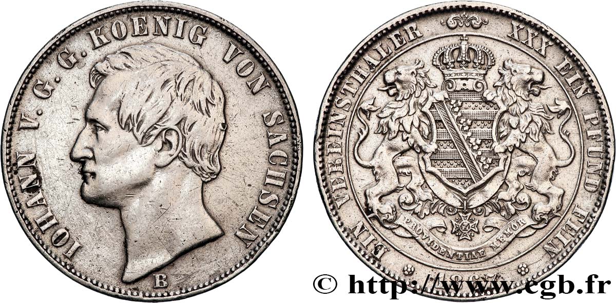 ALLEMAGNE - ROYAUME DE SAXE - JEAN 1 Thaler  1867 Dresde TTB 