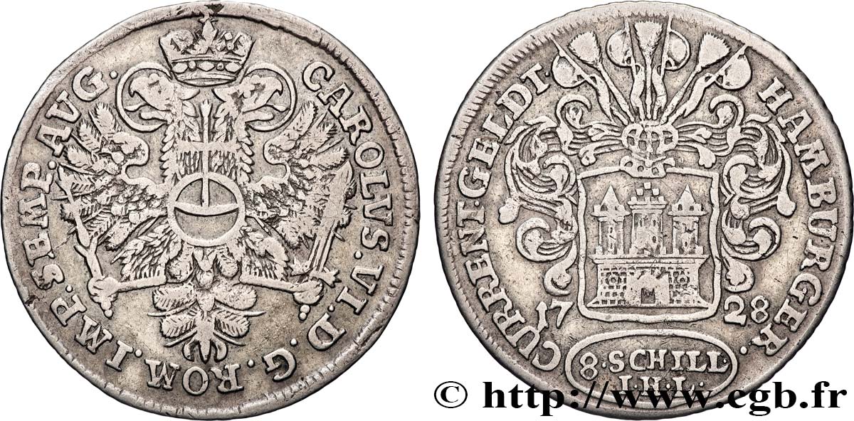 GERMANY - HAMBURG FREE CITY 8 Schilling 1728 Hambourg XF 