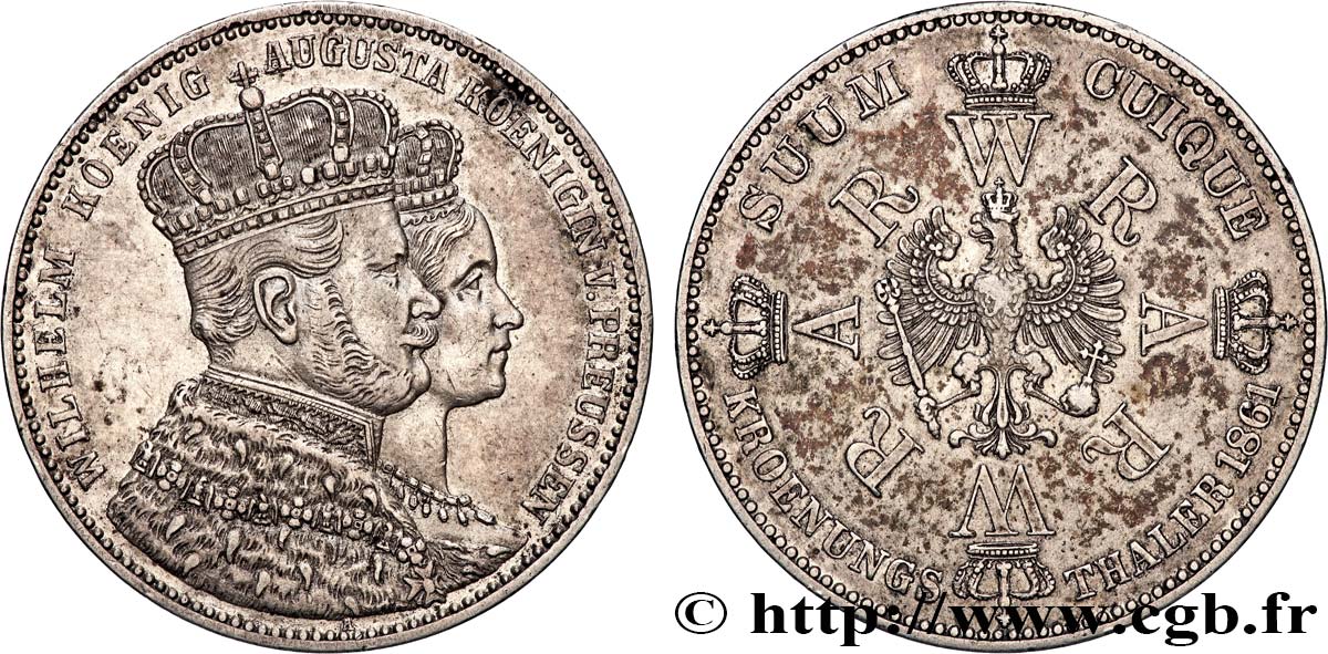 GERMANY - PRUSSIA 1 Thaler couronnement de Guillaume Ier et Augusta 1861 Berlin AU 