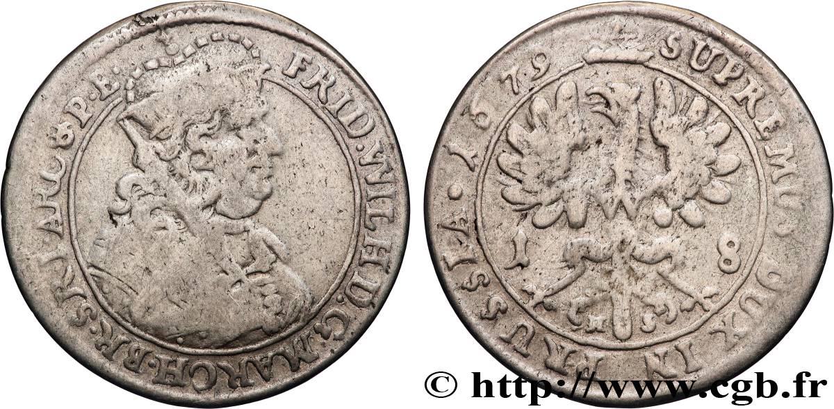 GERMANY - BRANDENBURG 18 Groschen 1679 Konigsberg VF 
