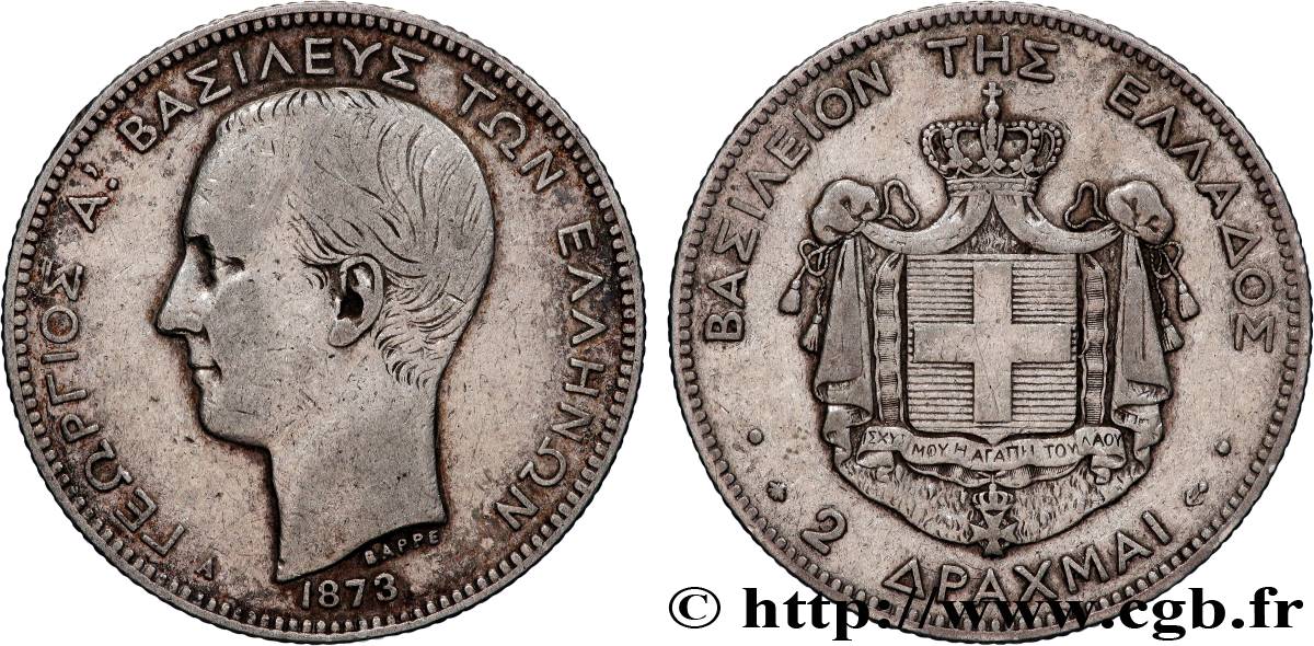 GREECE 2 Drachmes Georges Ier 1873 Paris VF 