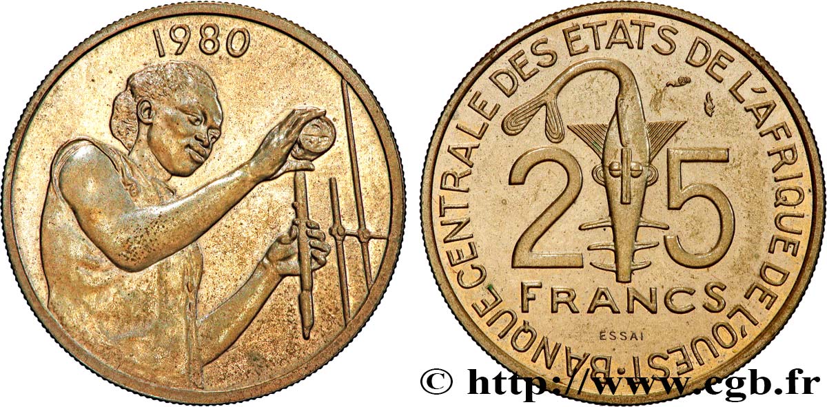 ÉTATS DE L AFRIQUE DE L OUEST (BCEAO) Essai de 25 Francs 1980 Paris SPL 