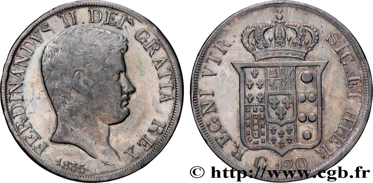 ITALIE - ROYAUME DES DEUX-SICILES - FERDINAND II 120 Grana  1835 Naples TTB 