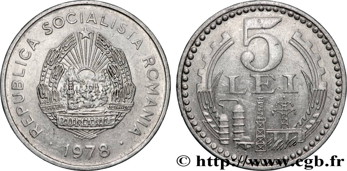 ROUMANIE 5 Lei emblème / industries 1966 Bucarest TTB+ 