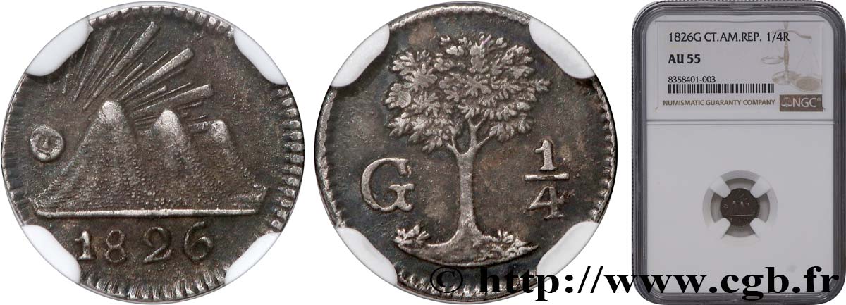 REPUBLICCA DEL CENTRO AMERICA 1/4 Real 1844 Guatemala SPL55 NGC