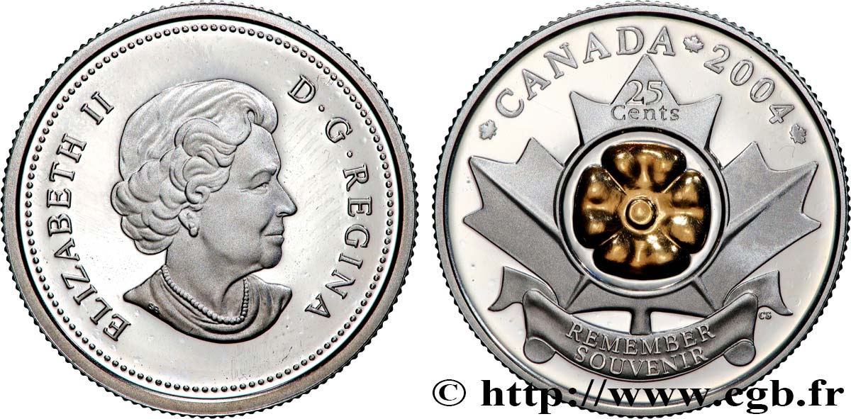 CANADA 25 Cents Proof Jour du Souvenir (Poppy quarter)  2004 Royal Canadian Mint MS 