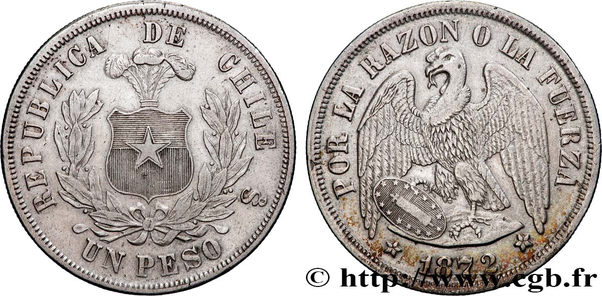 CHILE
 1 Peso 1872 Santiago - S° SS 