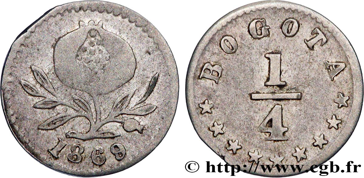 KOLUMBIEN - REPUBLIK NEUGRANADA 1/4 Decimo 1869 Bogota SS 