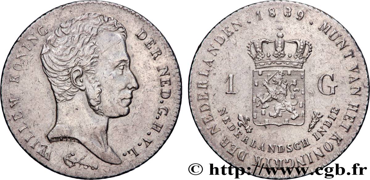 INDIE OLANDESI 1 Gulden Guillaume I 1839 Utrecht q.SPL 