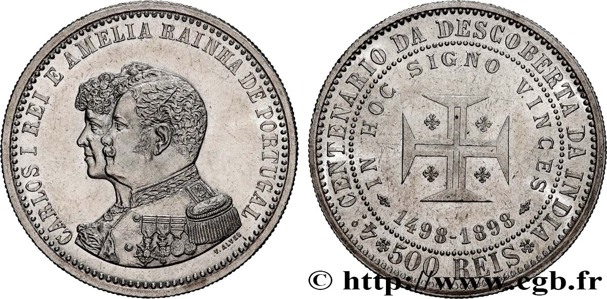 PORTUGAL 500 Réis Charles Ier et Amélie 1898  fST 