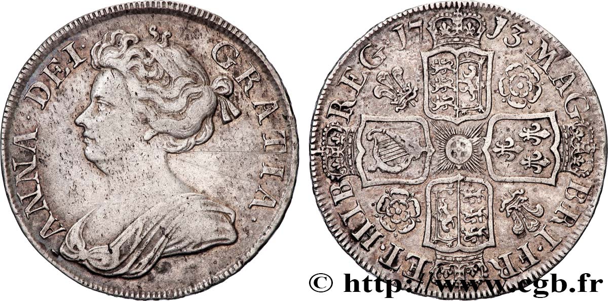 ROYAUME-UNI 1/2 Crown Anne 1713 Londres TTB 