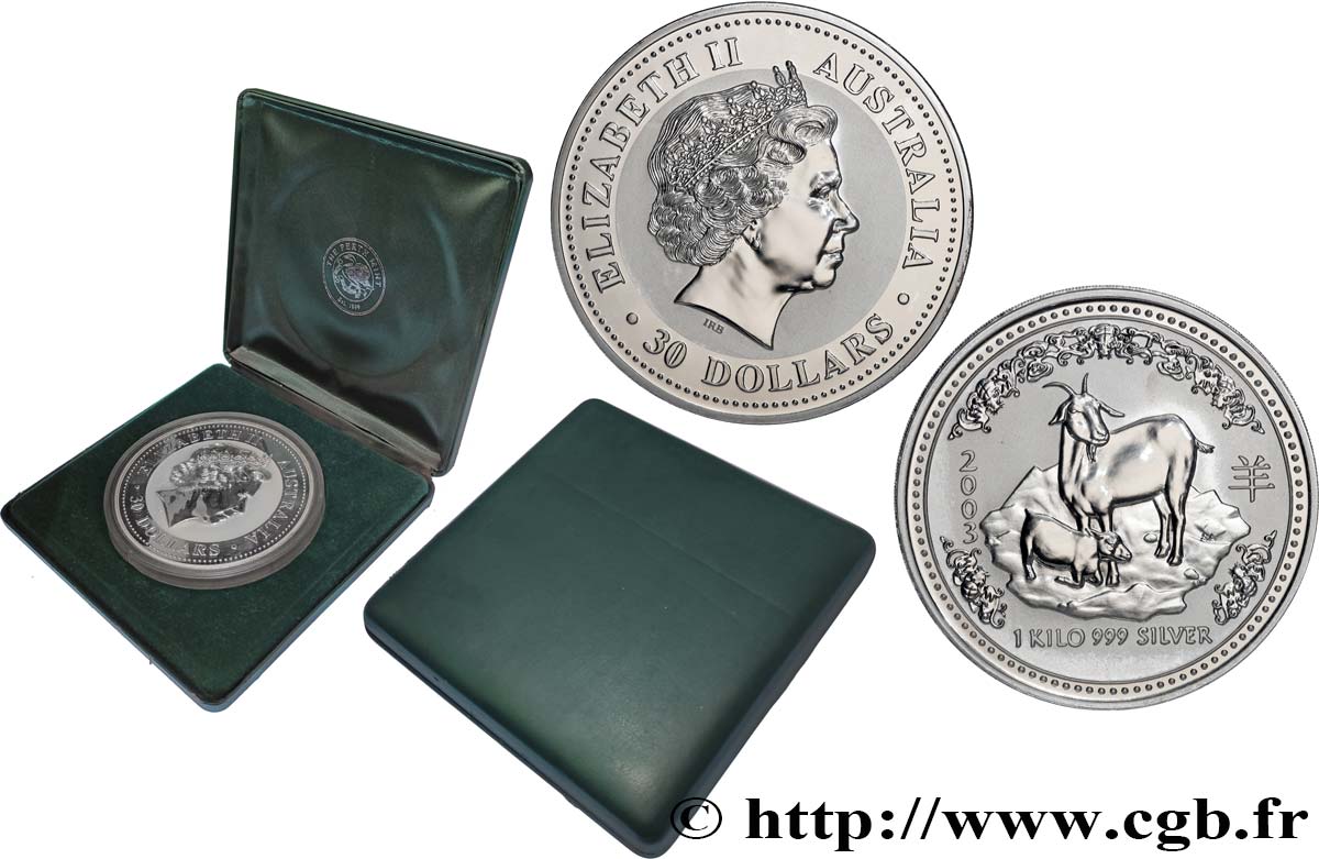 AUSTRALIA 30 Dollars BE (Proof) année de la chèvre : Elisabeth II / chèvre et chevreau 2003 Perth FDC 