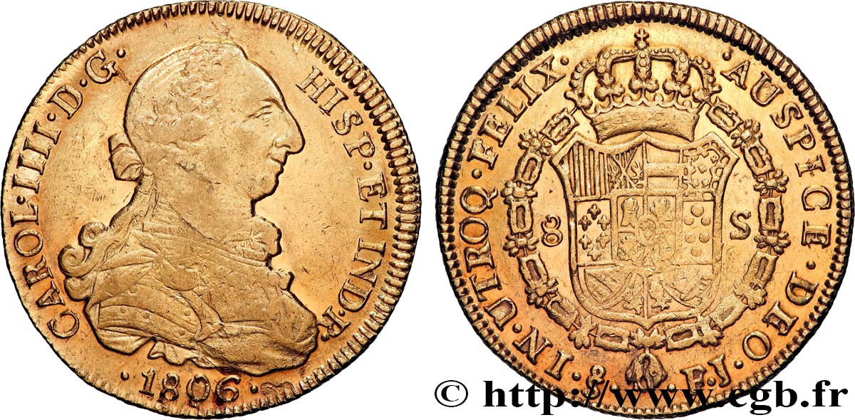 CHILI - CHARLES IV 8 Escudos 1806 Santiago du Chili XF 