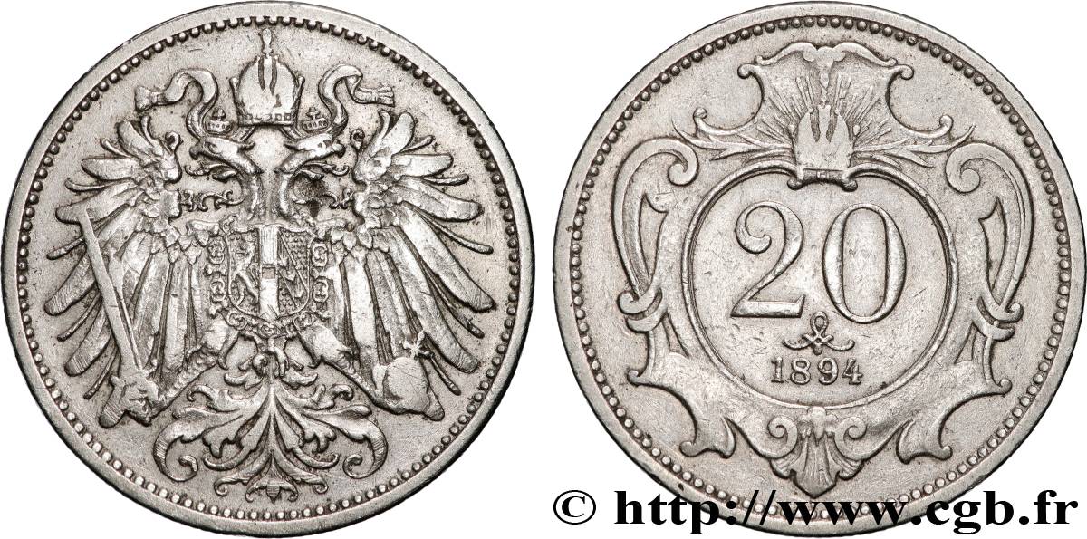 ÖSTERREICH 20 Heller 1894 Vienne SS 