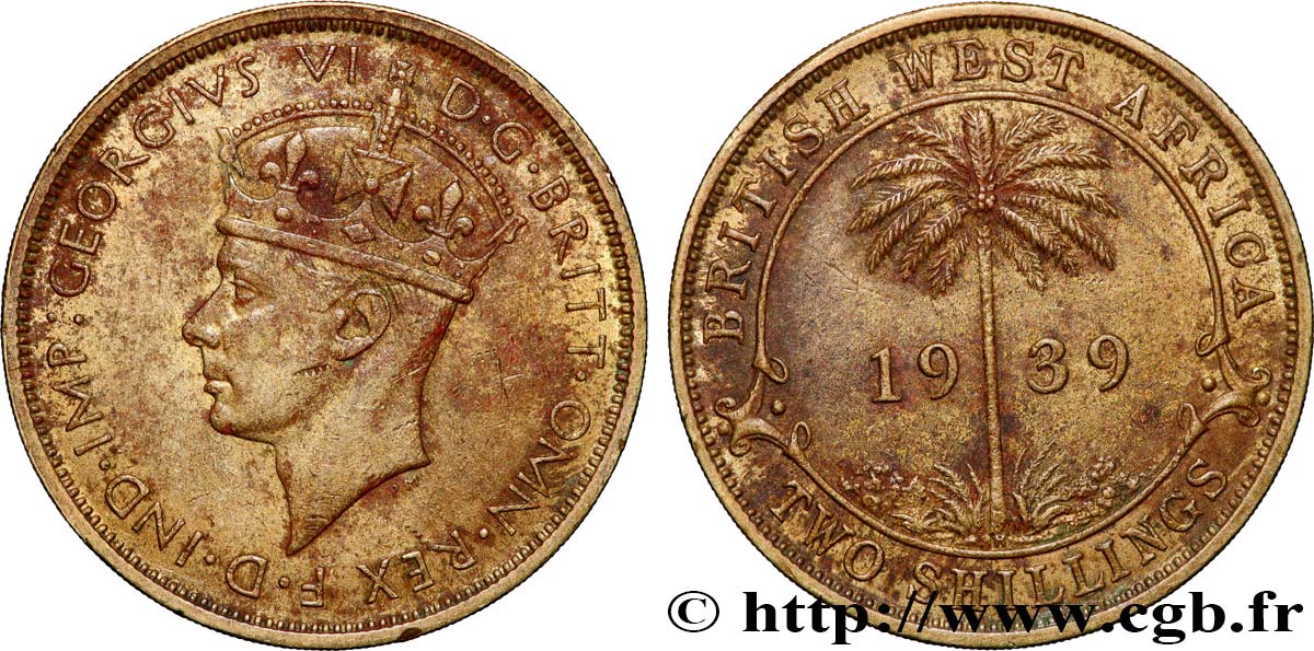 AFRICA DI L OVEST BRITANNICA 2 Shillings Georges VI 1939 Heaton BB 