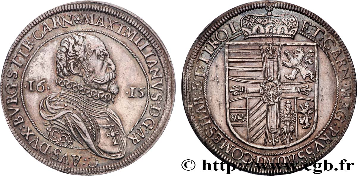 AUTRICHE - COMTÉ DE TYROL - MAXIMILIEN D AUTRICHE Thaler  1615 Hall AU 