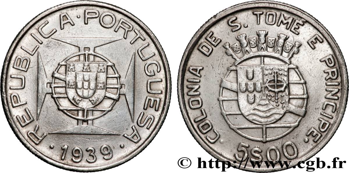 SAO TOMÉ UND PRINCIPE 5 Escudos colonie portugaise 1939 Lisbonne SS 