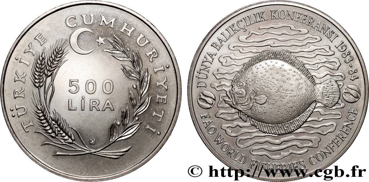 TURKEY 500 Lira Conférence mondiale de la Pêche 1983-84 1984 Llantrisant MS 