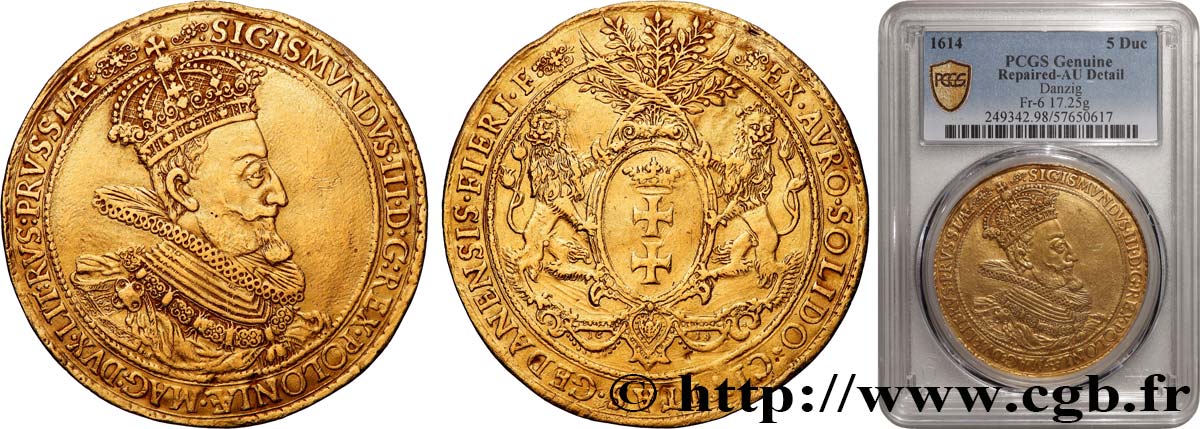 POLOGNE - ROYAUME DE POLOGNE - SIGISMOND III VASA 5 Ducats 1614 Danzig SUP PCGS