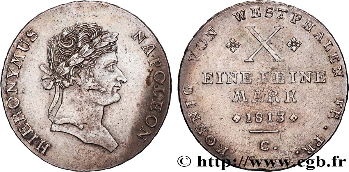 ALLEMAGNE - ROYAUME DE WESTPHALIE - JÉRÔME NAPOLÉON Thaler de convention 1813 Cassel TTB+ 