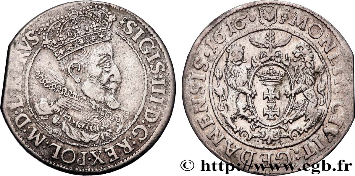 POLAND 1/4 de Thaler Sigismond III Vasa 1616 Dantzig XF 