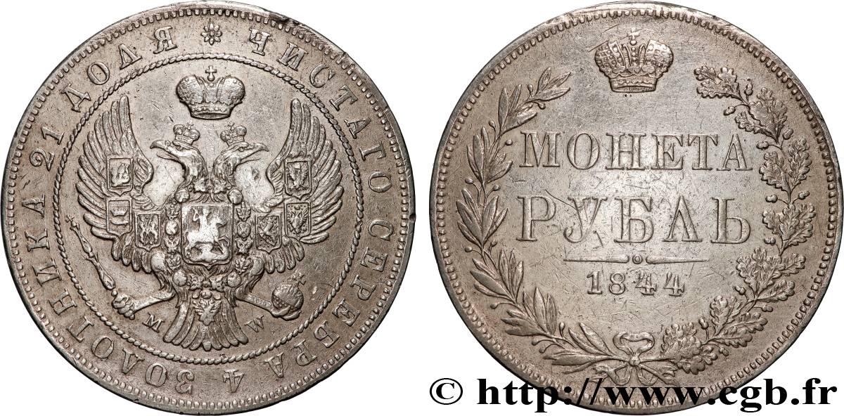 RUSSIE - NICOLAS Ier 1 Rouble  1844 Varsovie TTB 