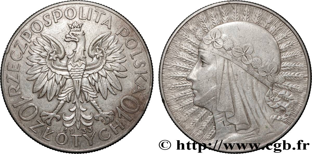 POLONIA 10 Zlotych Reine Jadwiga 1933 Varsovie MBC+ 