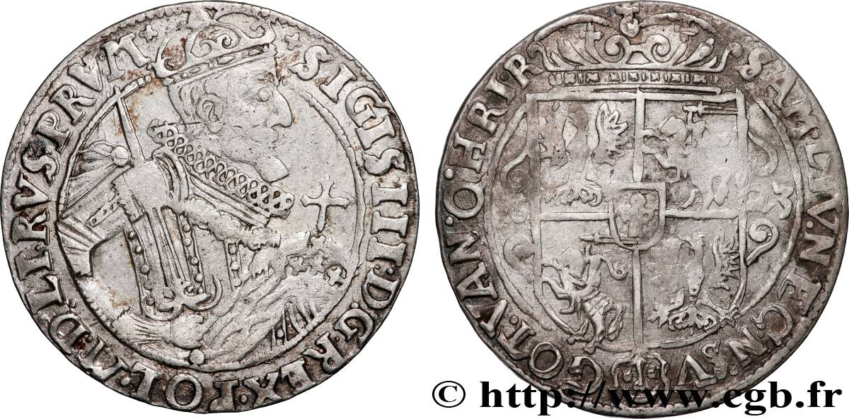 POLOGNE 1/4 de thaler Sigismond III Vasa 1623 Cracovie TTB 
