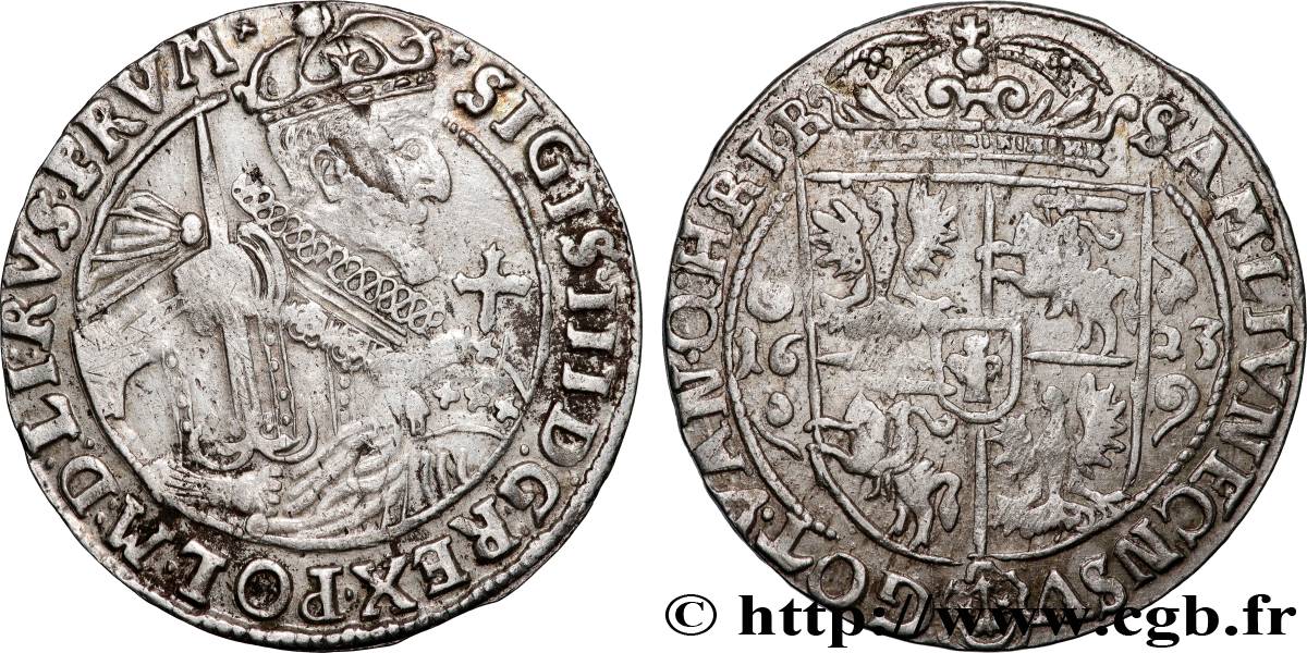 POLOGNE 1/4 de thaler Sigismond III Vasa 1623 Cracovie TTB+ 