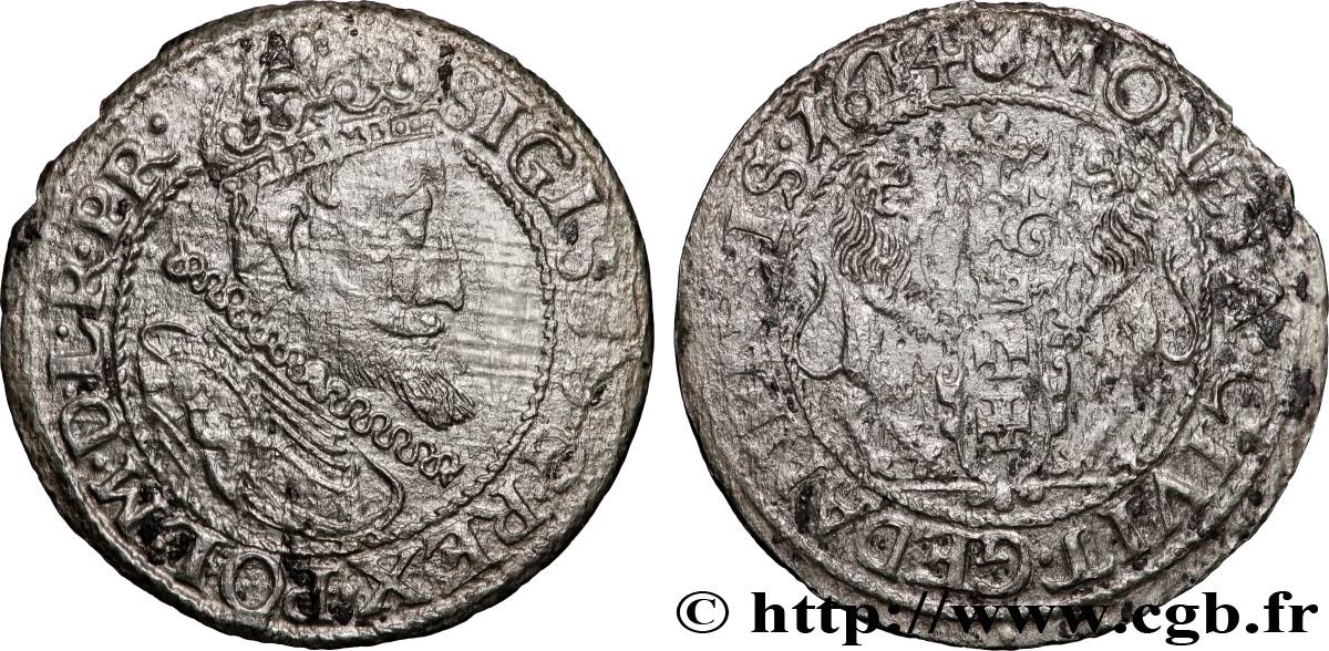 POLOGNE - ROYAUME DE POLOGNE - SIGISMOND III VASA 1/4 Thaler ou ort koronny 1614 Dantzig B+ 