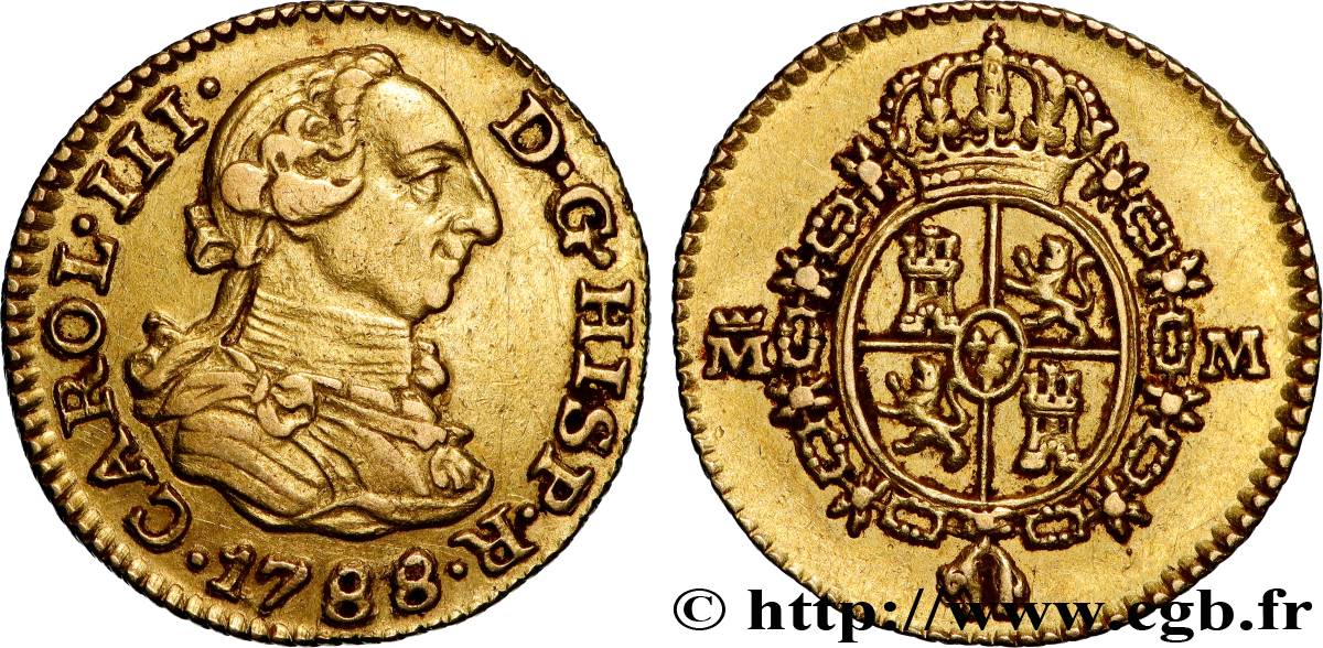 SPAIN - KINGDOM OF SPAIN - CHARLES III 1/2 Escudo  1788 Madrid XF 