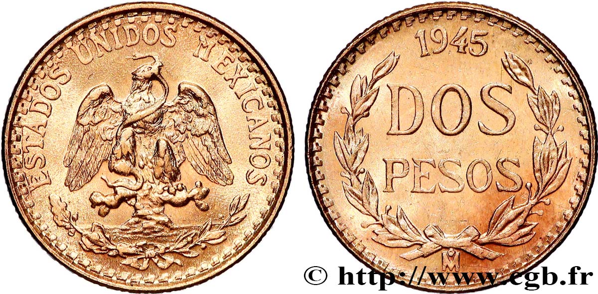 ORO, PALLADIO E PLATINO: INVESTIMENTI 2 Pesos 1945 Mexico SPL 