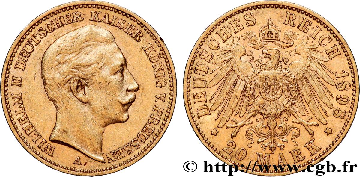 OR, PALLADIUM ET PLATINE INVESTISSEMENT 20 Mark Guillaume II 1898 Berlin TTB+ 