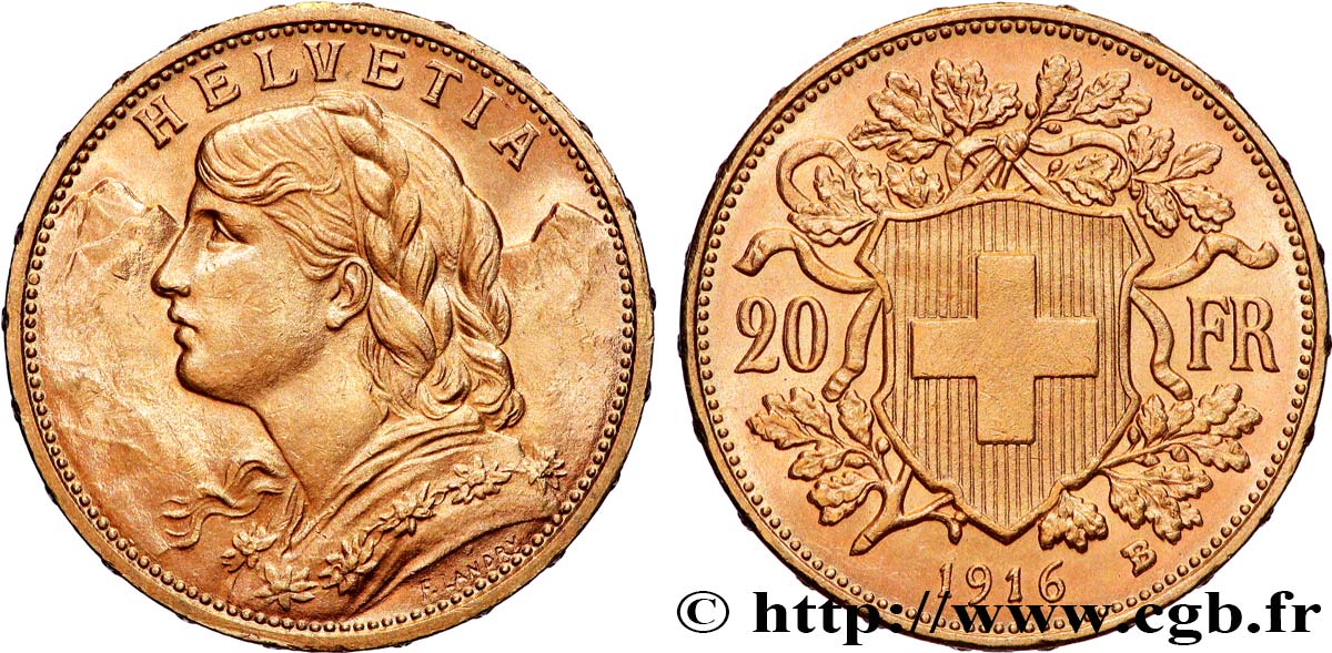 ORO, PALLADIO E PLATINO: INVESTIMENTI 20 Francs or  Vreneli   1916 Berne SPL 