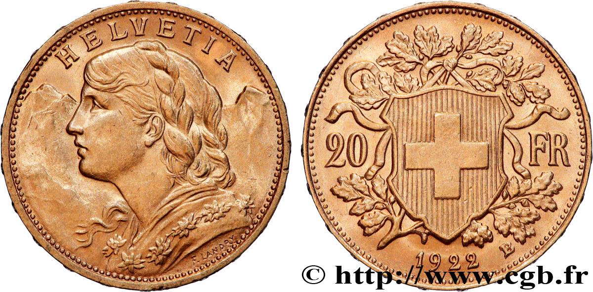 ORO, PALLADIO E PLATINO: INVESTIMENTI 20 Francs  Vreneli   1922 Berne SPL 