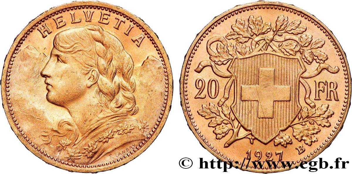 OR, PALLADIUM ET PLATINE INVESTISSEMENT 20 Francs or  Vreneli  1927 Berne SUP 
