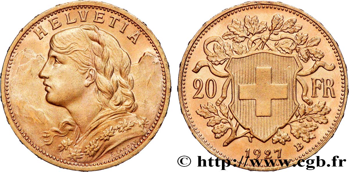 OR, PALLADIUM ET PLATINE INVESTISSEMENT 20 Francs or  Vreneli  1927 Berne SUP 