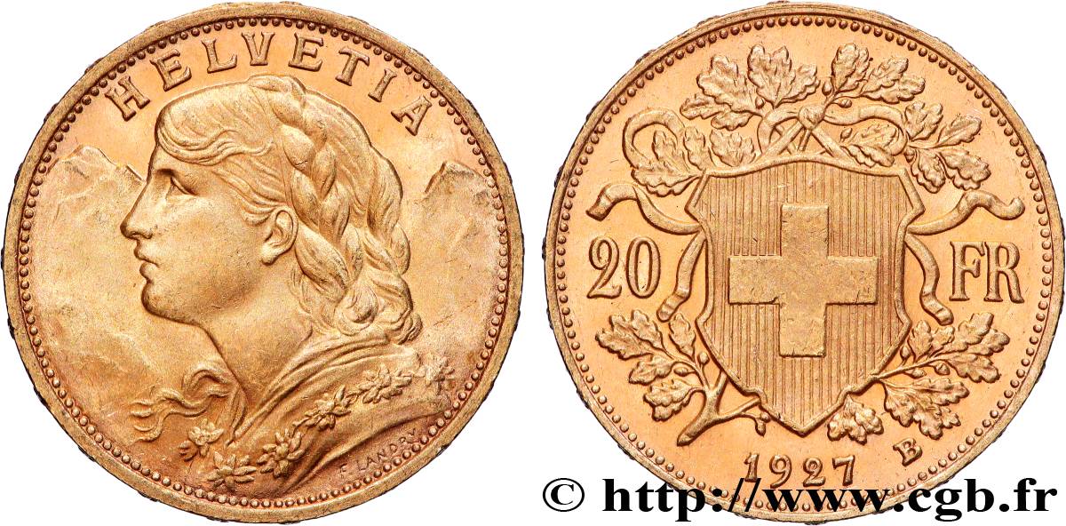 GOLD-, PALLADIUM- UND PLATIN-INVESTITIONEN 20 Francs or  Vreneli  1927 Berne VZ 