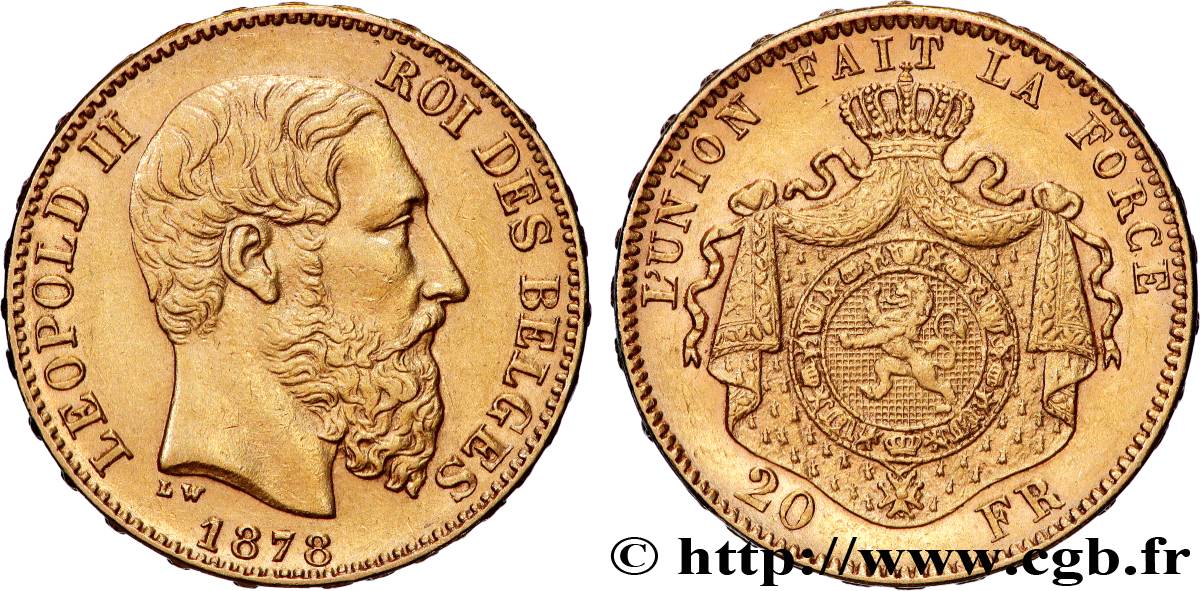 GOLD, PALLADIUM & PLATINUM INVESTMENT 20 Francs or Léopold II 1878 Bruxelles AU 