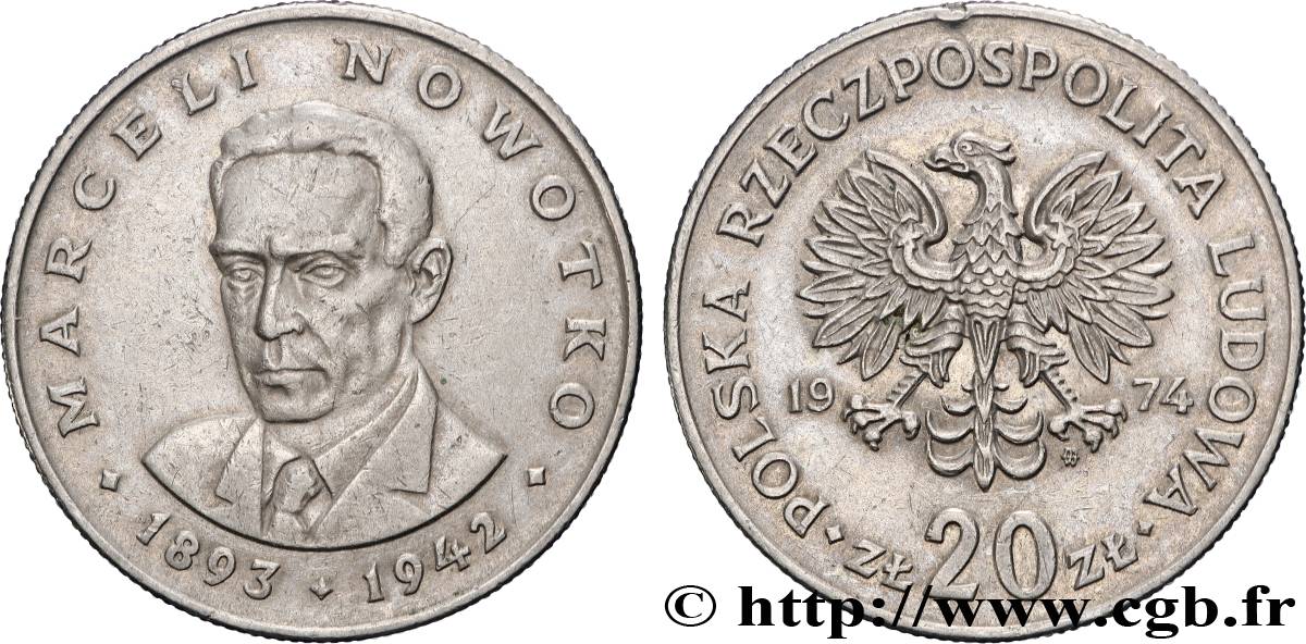 POLAND 20 Zlotych Marceli Novotko 1974 Varsovie AU 