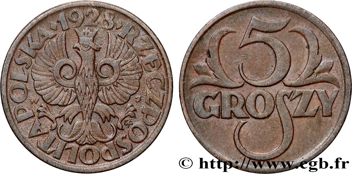 POLONIA 5 Groszy aigle 1928  BB 