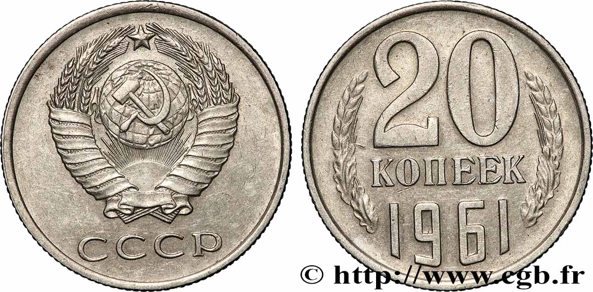 RUSSLAND - UdSSR 20 Kopecks URSS 1961  fVZ 