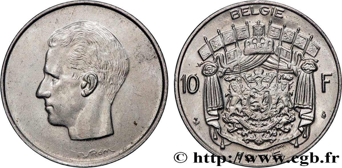 BELGIUM 10 Francs roi Baudouin légende française 1975 Bruxelles AU 