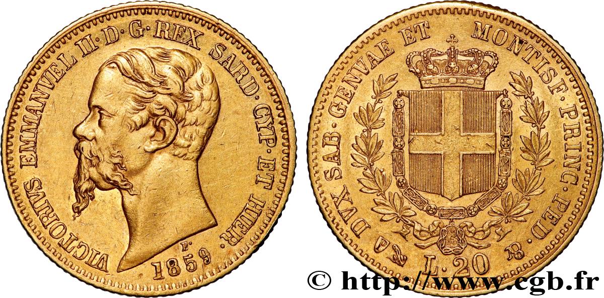 ITALIEN - SARDINIEN KÖNIGREICH - VIKTOR EMMANUEL II. 20 Lire  1859 Gênes fVZ 