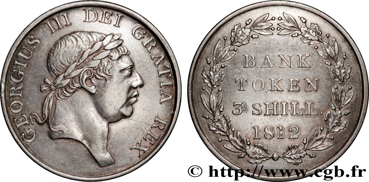GREAT BRITAIN - GEORGE III 3 Shillings Bank token 1812  AU 