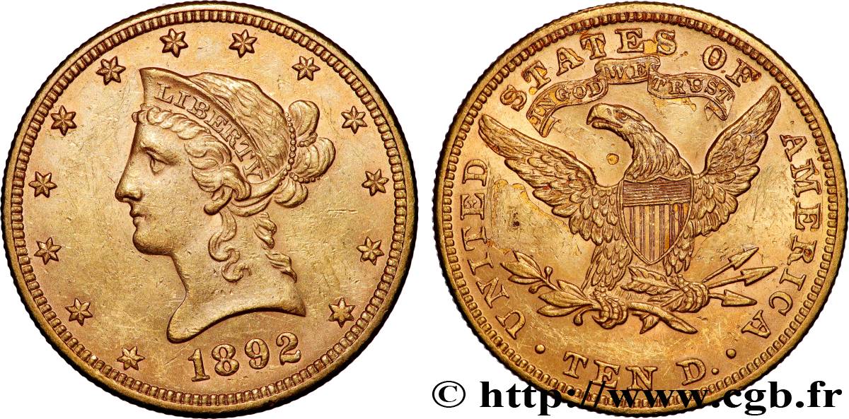 ÉTATS-UNIS D AMÉRIQUE 10 Dollars  Liberty  1892 Philadelphie q.SPL 