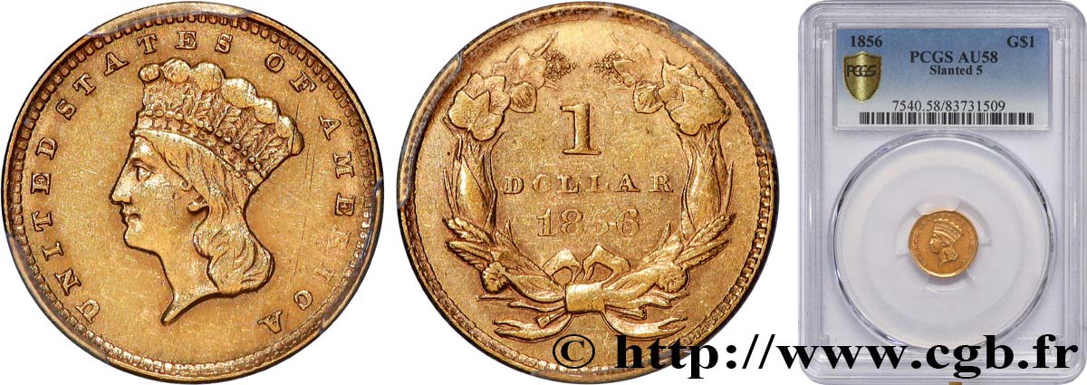 ÉTATS-UNIS D AMÉRIQUE 1 Dollar ”Indian Princess” 1856 Philadelphie EBC58 PCGS