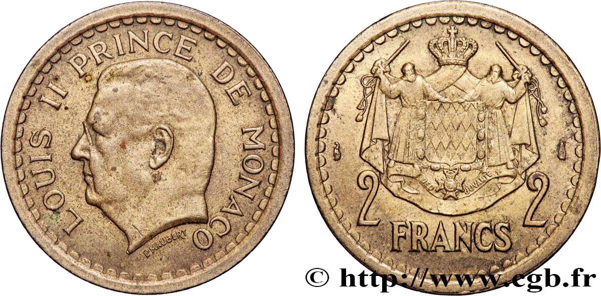 MONACO 2 Francs Louis II (1943) Paris TTB+ 